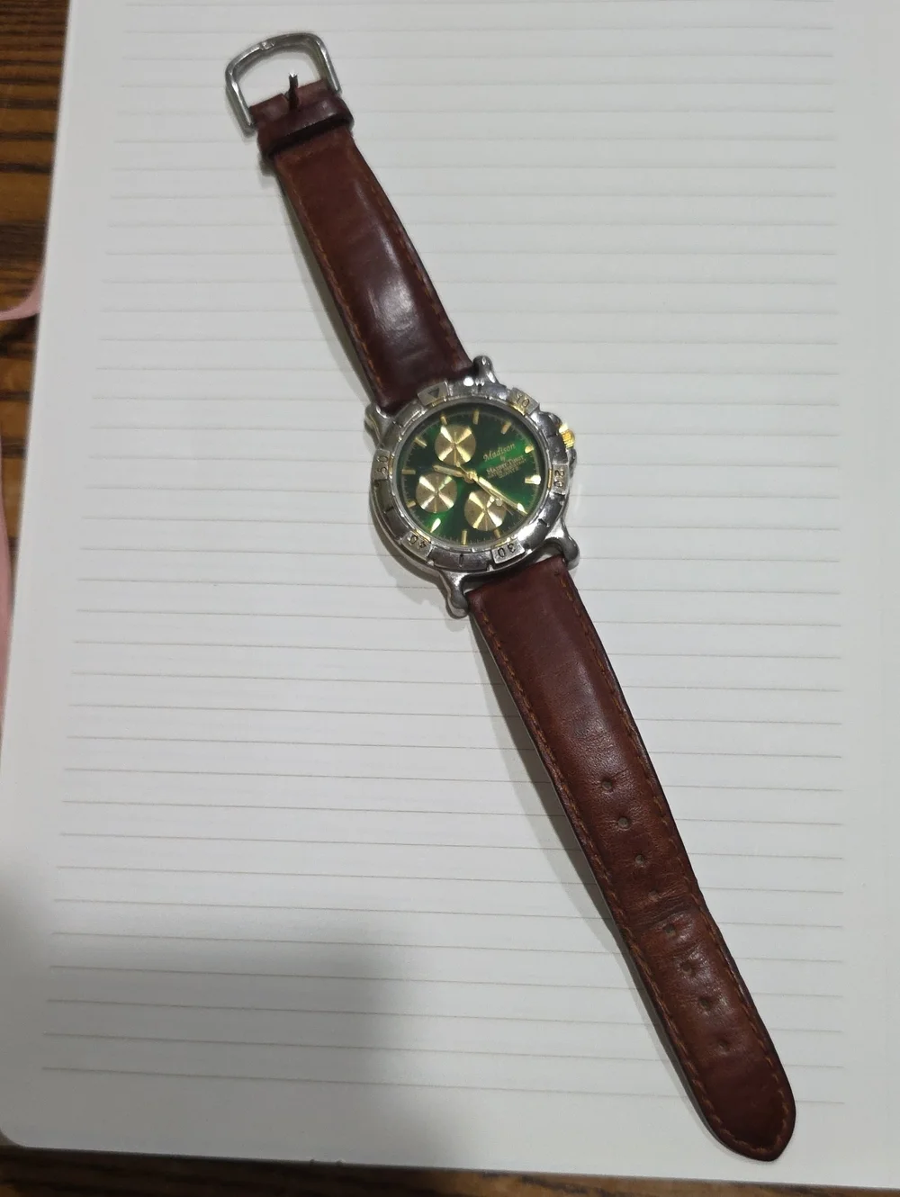 Madison Green Dial Chronograph with Brown Leather Band